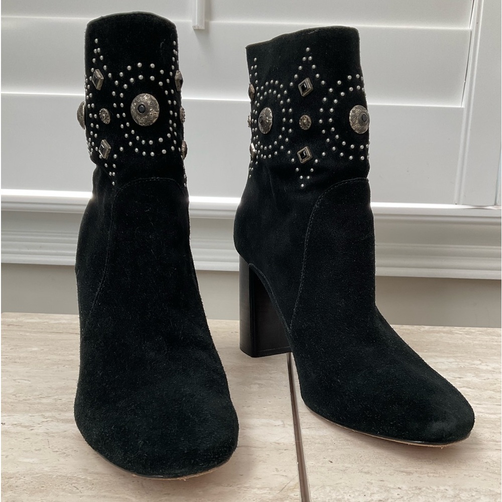 Sigerson Morrison Black Suede Silver Studded Ankle Boots